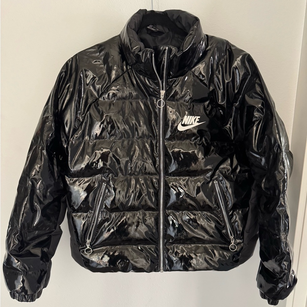Nike women Shiny Black Puffer coat